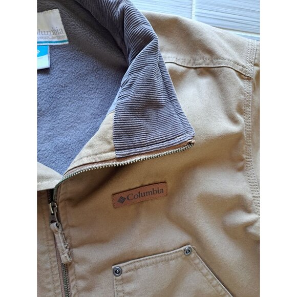 Columbia Mens Canvas Utility Jacket Loma Vista Tan L Corduroy Collar Utility - Picture 2 of 12